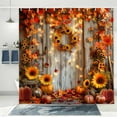 thumbnail image 3 of Fall Barn Door Shower Curtain, Pumpkin Maple Leaves Thanksgiving Harvest Autumn Farmhouse Bathroom Curtains, Rustic Sunflower Country Wooden Bathroom Accessories Set with Hooks, 72x72IN, 3 of 6