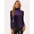 thumbnail image 2 of Blusa básica de cuello alto de terciopelo elástico con cuello simulado para mujer Púrpura M, 2 of 6