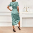 thumbnail image 4 of CIENVNSTG Women's Bodycon Dress Wrap Ruched V Neck Short Sleeve Satin Midi Dress Split Elegant Cocktail Evening Party Dresses Sky Blue S, 4 of 4