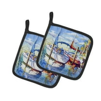 Caroline's Treasures JMK1230PTHD Towering Q Sailboats Pair of Pot Holders , 7.5HX7.5W, multicolor