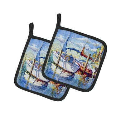 Caroline's Treasures JMK1230PTHD Towering Q Sailboats Pair of Pot Holders , 7.5HX7.5W, multicolor