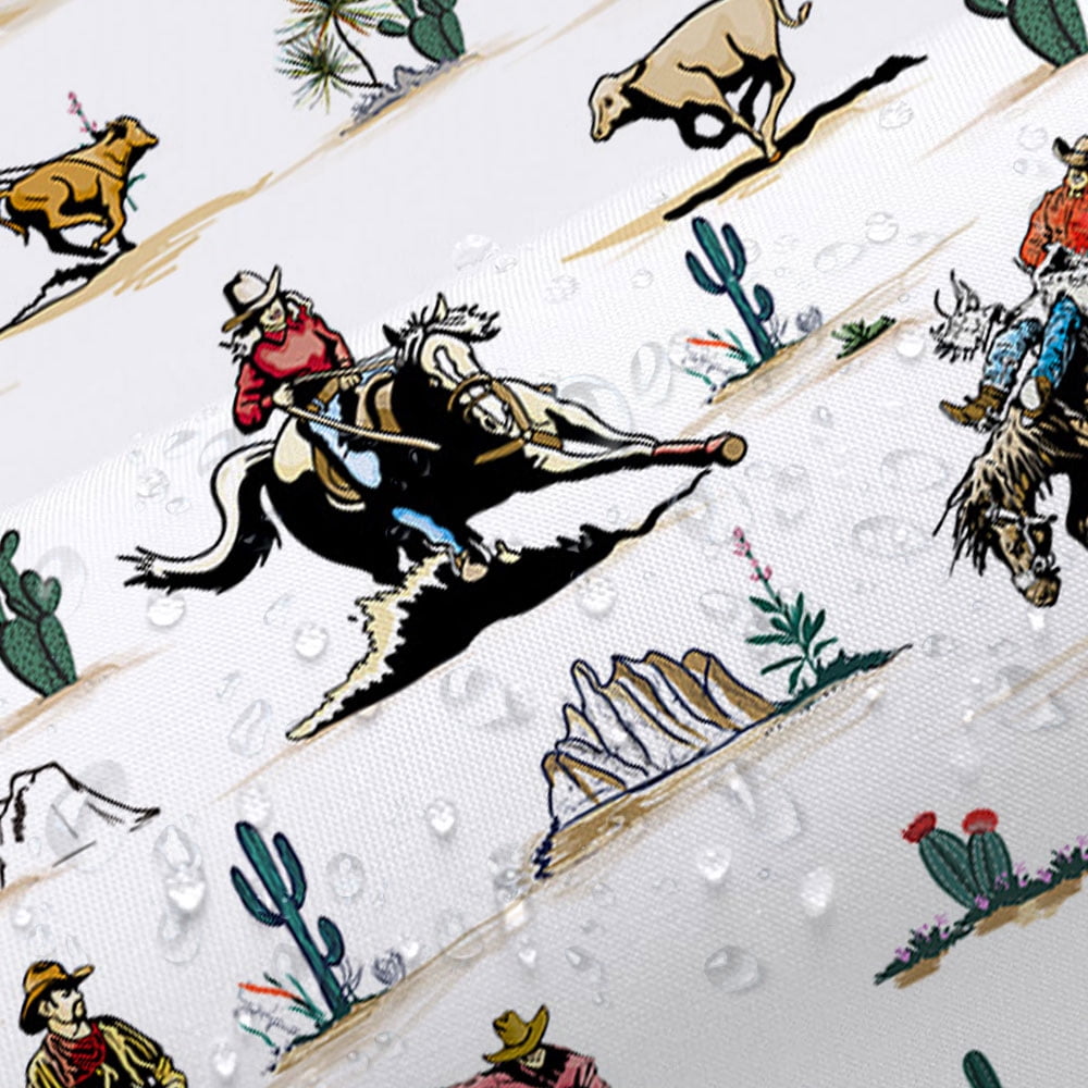 Western Shower Curtain, Farmhouse Country American West Western Shower Curatain, Wild West Cowboy Horse Bathroom Accessories Set with Hooks, 60X70inch, White