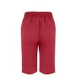 thumbnail image 6 of Wyobmus Womens Cotton Linen Shorts Summer Knee Length Bermuda Shorts Elastic Waist Straight Fit Shorts Side Slit Button Decor Long Shorts B-Red, 6 of 6