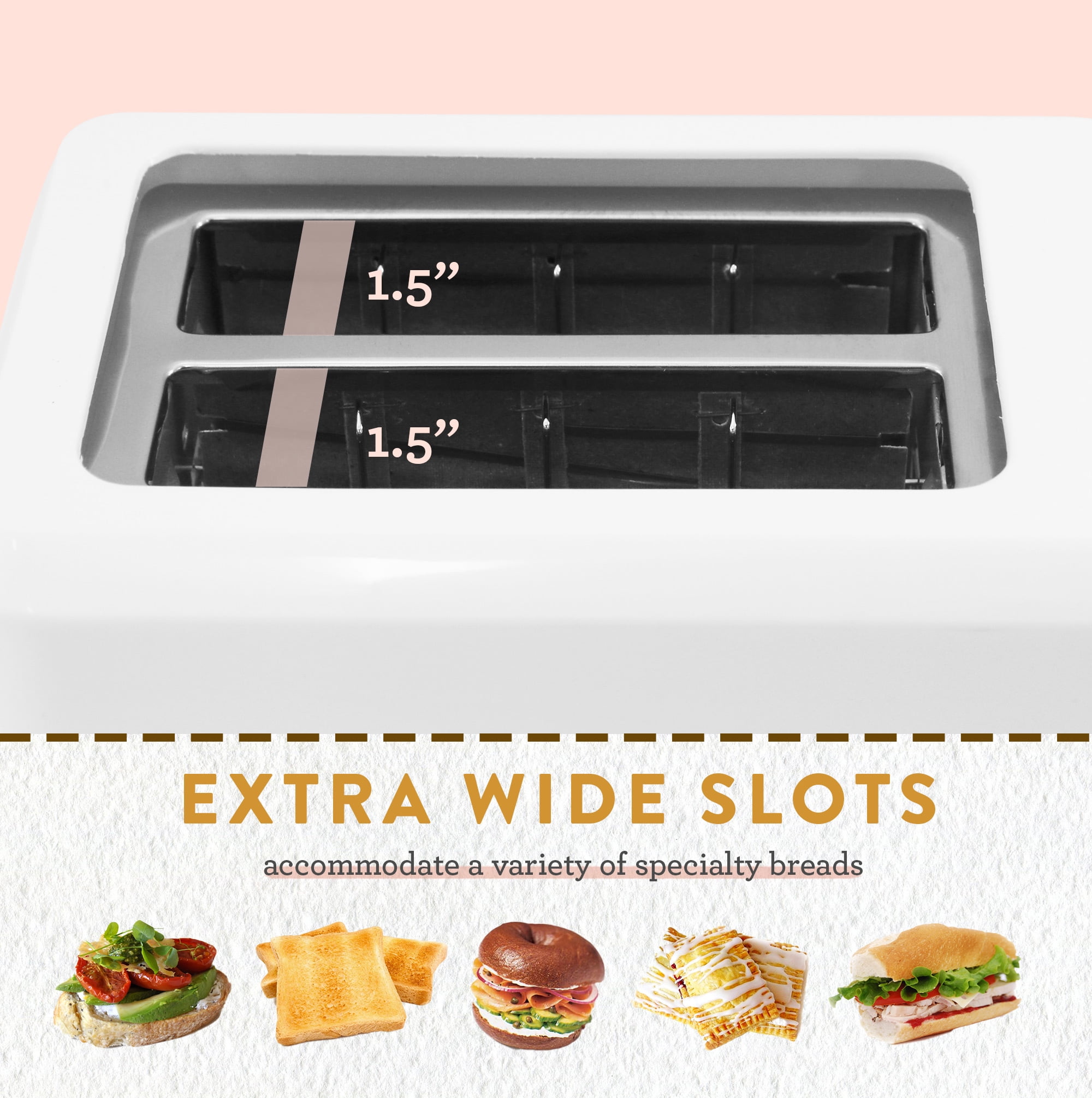 Elite Cuisine ECT1027B Cool Touch Toaster with 6 Temperature Settings & Extra Wide 1.25 Slots for Bagels, Waffles, Specialty Breads, Puff Pastry