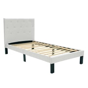 Poundex Upholstered Platform Bed, Twin, White