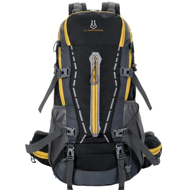 FLAMEHORSE Sac à Dos Extérieur en Nylon Haute Capacité pour Randonnée, Camping et Voyage - Multiples Poches, Sangles de Compression, Design Durable en Noir
