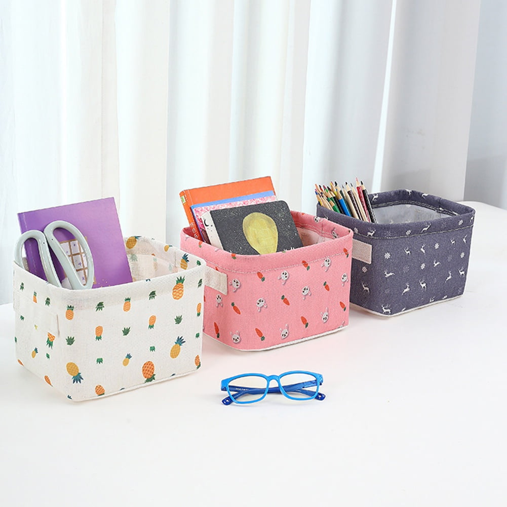 Small Canvas Storage Bins Mini Cute Foldable Fabric Storage