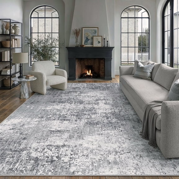 BERTHMEER 9'x12' Area Rugs for Living Room Bedroom Dining Room Office Farmhouse Kitchen Abstract Distressed Contemporary Modern Machine Washable Large Indoor Rugs Carpets, Gray