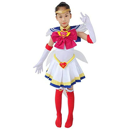 DAZCOS Kids Size Girls SuperS Usagi Tsukino Fighting Cosplay Costume Sailor Dress (Child M) Blue