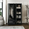 thumbnail image 3 of Polifurniture Denmark 71 in. 4 Door Modern Adult Armoire with 2 Drawers, Shelves & Hanging Rod, Black Wood, 3 of 10
