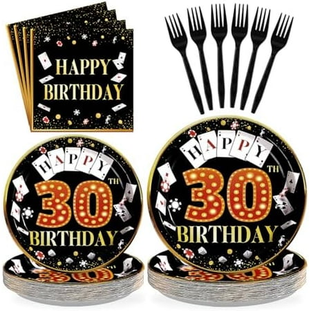 96Pcs Casino 30th Birthday Decoration Casino Themed Paper Plates and Napkins 30th Las Vegas Party Decoration for 30 Years Birthday Poker Game Night Vegas Party Supplies$$Home Decor, Kitchen, & Other