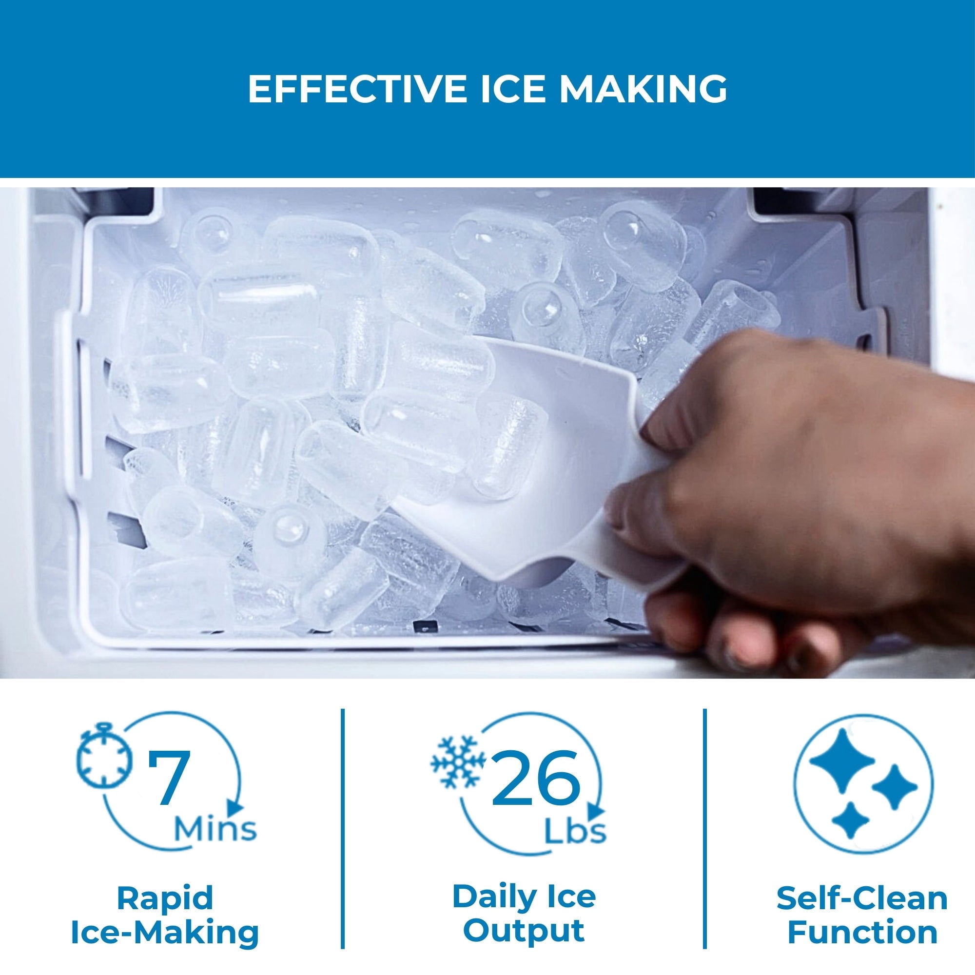 Kenmore Portable Countertop Bullet Ice Maker, 26 lb Ice per Day, Fast Ice in 6–7 Minutes, Two Sizes, Self-Cleaning Ice Machine with Scoop and Basket for Home, Office or RV, Black
