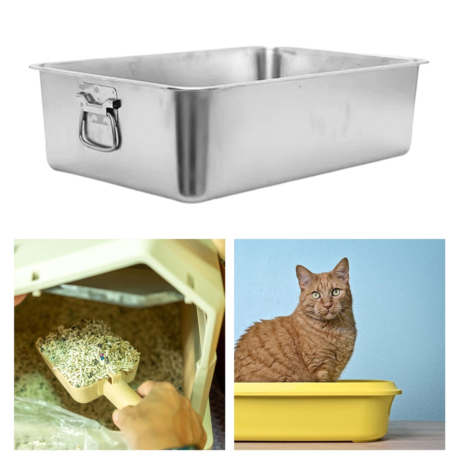 Bvdfgk Stainless Steel Cat Litter Box with Handle Kitten Potty Sturdy Scratch Resistant 45cmx35cmx10cm