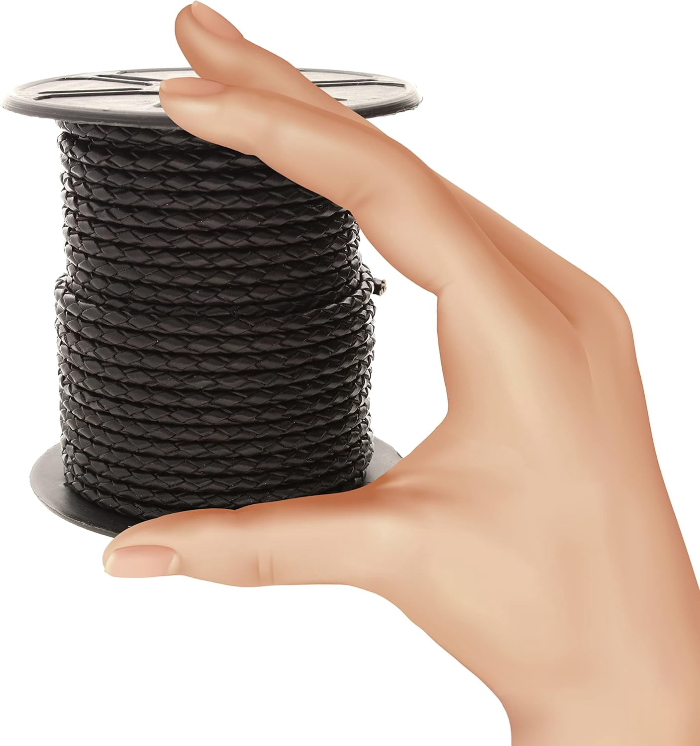 The Beadsmith Braided Bolo Cord – Black Color – 4mm Spool – 25 Yards/22.86 Meters – Machine Braided Indian Leather – Ideal for Watch Bands, Bolo Ties, Necklaces, Hair Accessories & DIY Jewelry Making