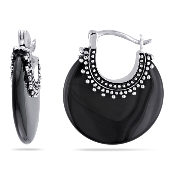 Everly Women's 4 5/8ct TGW Synthetic Onyx Sterling Silver Hoop Earrings