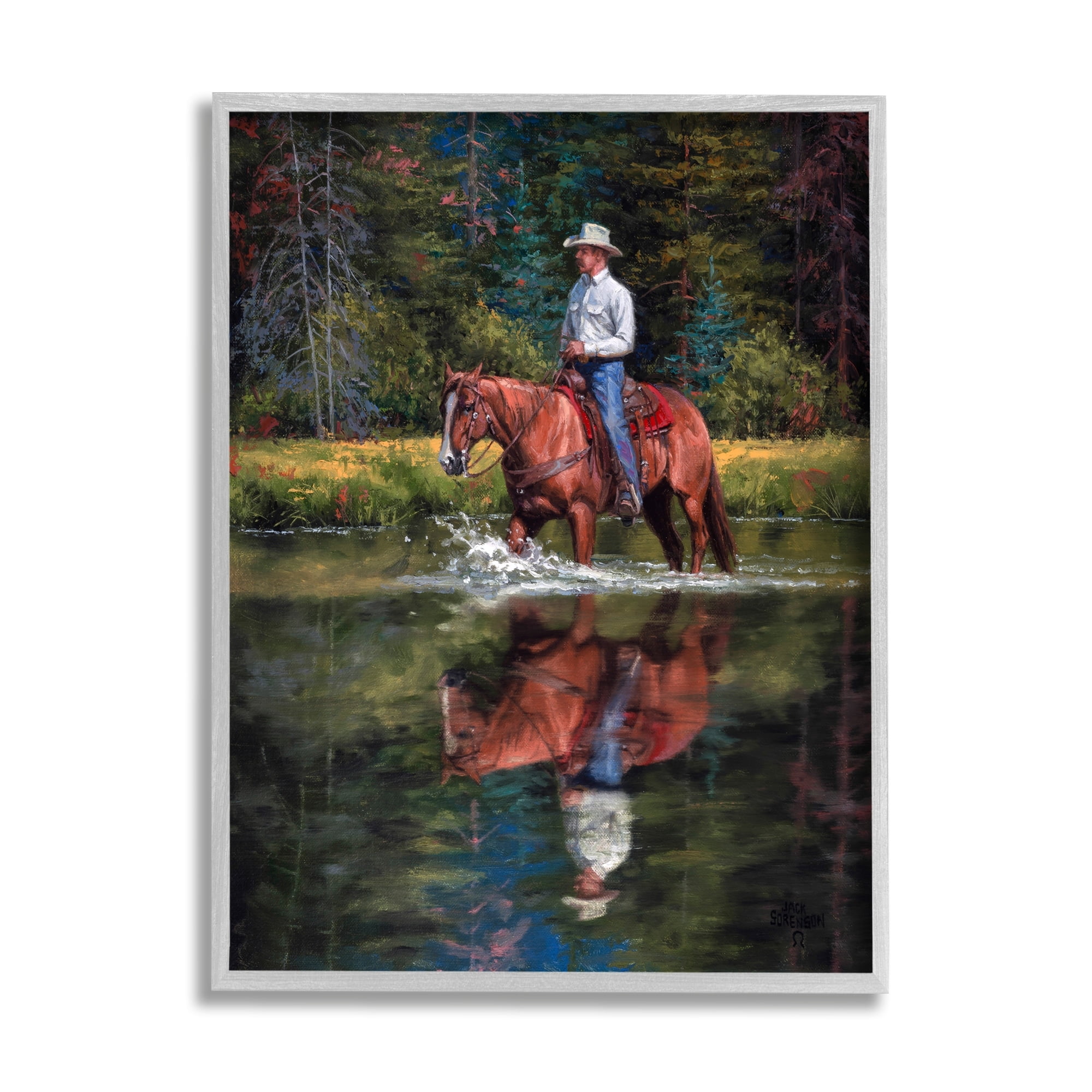 Stupell Industries Cowboy Riding Horse Wild West Shallow River Woodland,24 x 30, Design by Jack Sorenson