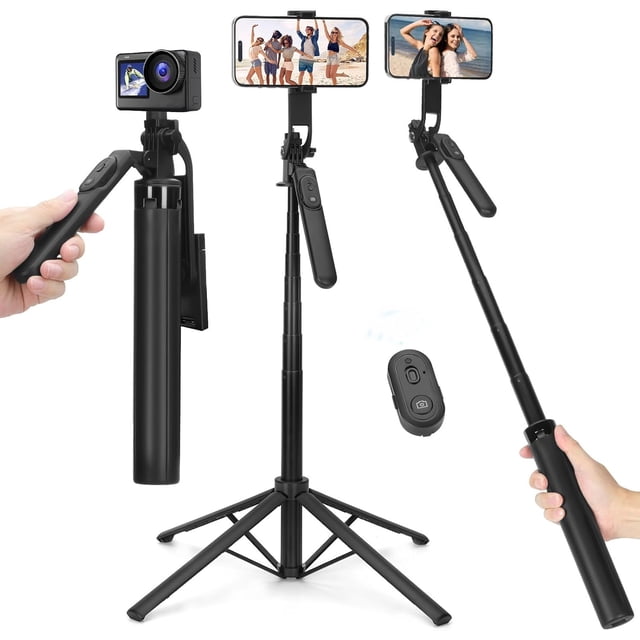 Selfie Stick Tripod de 70" con Luz y Remoto - Trípode de Metal Extensible y Portátil para , , , Grabación de Video y Vlogs - Soporte Completo para Teléfono y Cámara