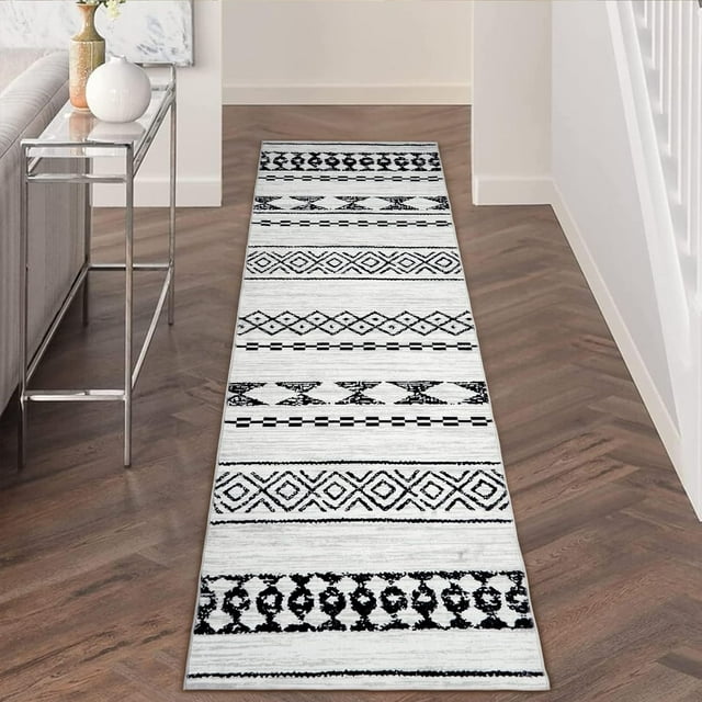 2' x 8' Moroccan Boho Geometric Area Rug - Non-Shedding Machine Washable Non Slip Foldable Distressed Tribal Carpet for Living Room Bedroom Dining Room Entryway Home Office