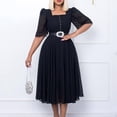 thumbnail image 3 of AURA Plus Size Women 2026 Summer Square Neck Chiffon Splicing Beaded A Line Midi Dress with Belt, 3 of 9