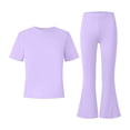 thumbnail image 4 of Childrens Short Sleeve Shirt and Long Pants Two-piece Set for Girls, Solid Color Casual Outfit for Kids, 4 of 7