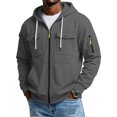 thumbnail image 2 of Men's Full Zip Hoodie Long Sleeve Multi Pocket Tactical Sweatshirt Drawstring Loose Fit Casual Outdoor Jacket For Fall Winter 3XL, 2 of 9