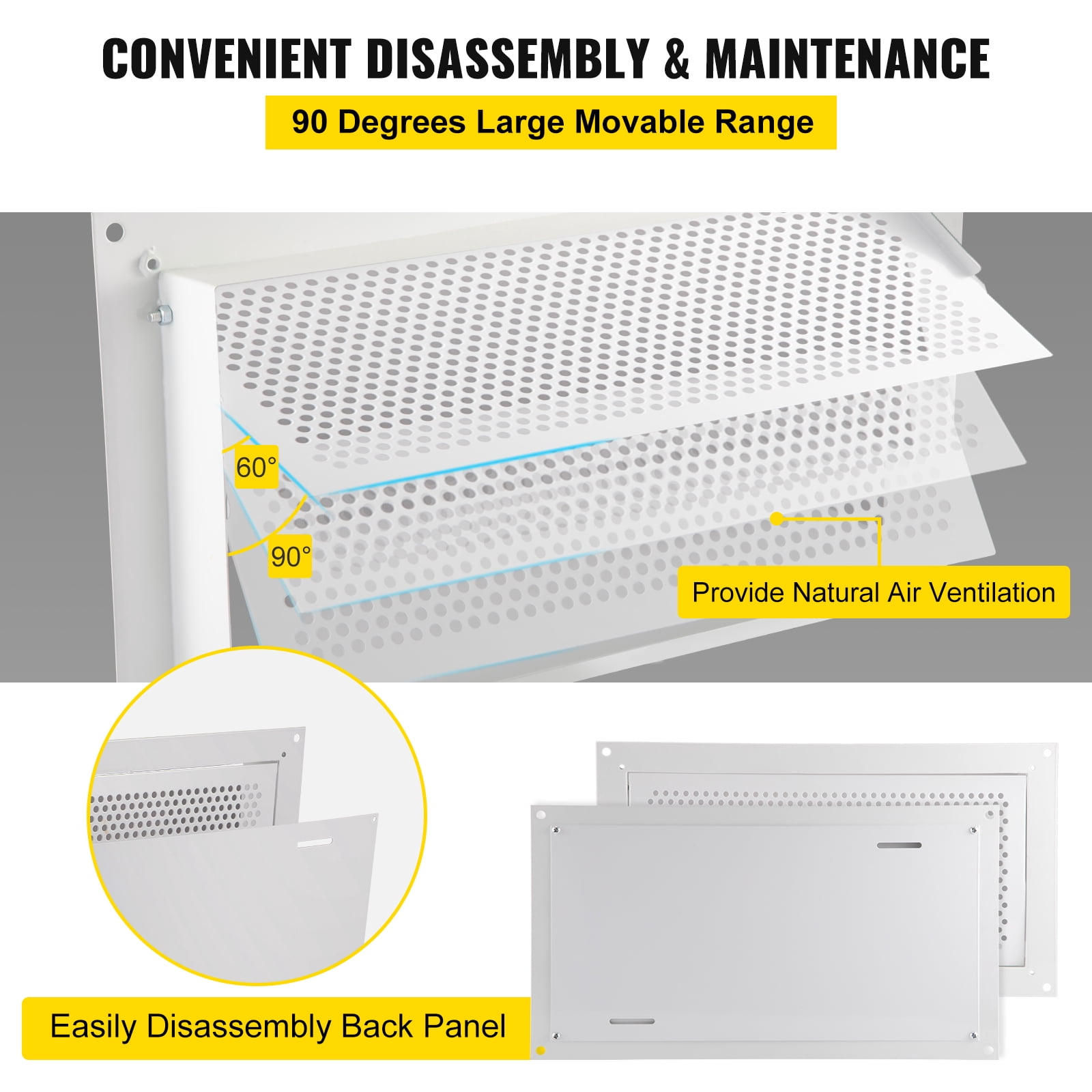 VEVOR Crawl Space Flood Vent 8" Hx 16" Wix 2" D Foundation Flood Vent to Reduce Foundation Damage and Flood Risk, White, Wall Mounted