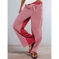 thumbnail image 6 of Low Rise Striped Pants for Women Pull on Drawstring Boho Wide Leg Pants Red L, 6 of 9
