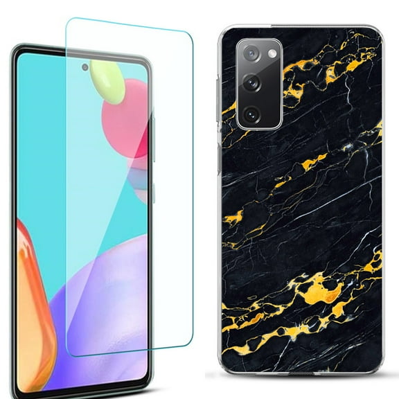 Slim-Fit Protective Phone Case for Samsung Galaxy S20 FE 5G Fan Edition, with Tempered Glass Screen Protector, by OneToughShield ® - Marble / Lava