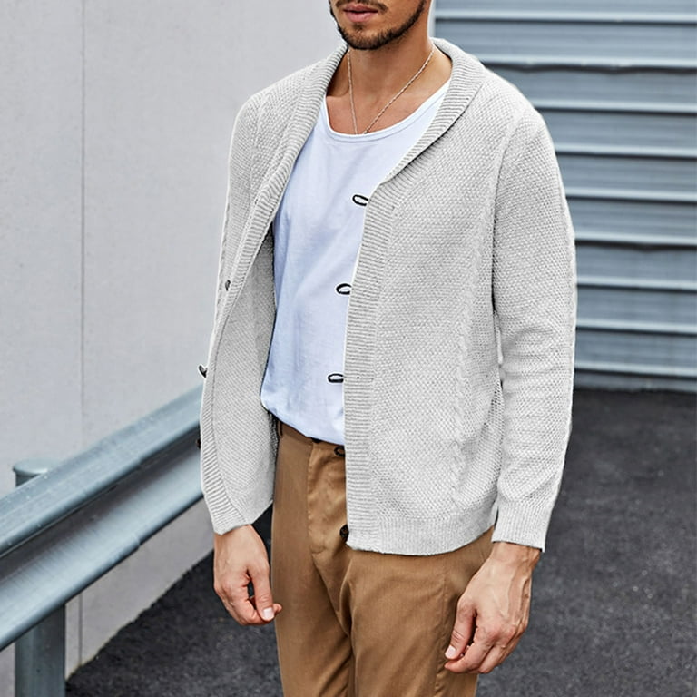 JDEFEG Shawl Sweater Cardigan Solid Coat Cardigan Lapel Single Color Knit Sweater Men s Men s Cardigan Men Extra Long Cardigan White Xxxl