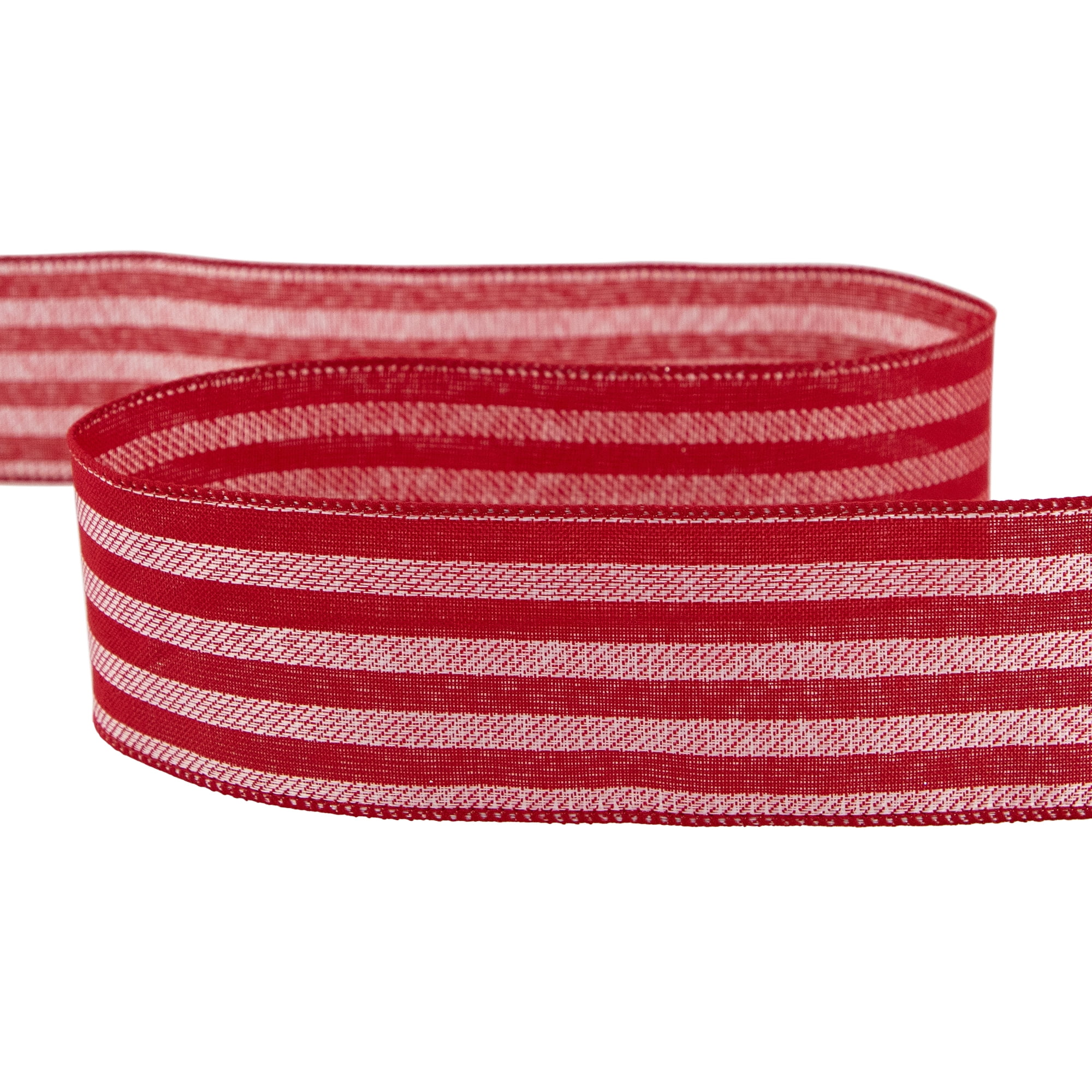Northlight Red and White Striped Wired Craft Christmas Ribbon 2.5" x 10 Yards