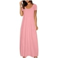 thumbnail image 2 of NXMZXB Plus Size Maxi Dresses for Curvy Women Loose Fit Casual Summer Short Sleeve Crewneck Long T-Shirts Dress Elegant Flowy Beach Sundress with Pockets A-Pink XXXXL, 2 of 7