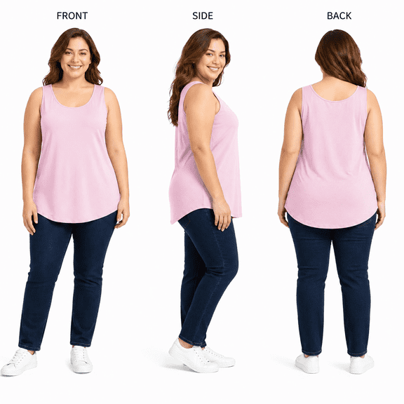 Afelkas Women's Plus Size Tank Tops Scoop Neck Sleeveless Stretch Tunic Shirts Wide Strap Basic Casual Undershirt for Everyday Wear Pink,XXXXL