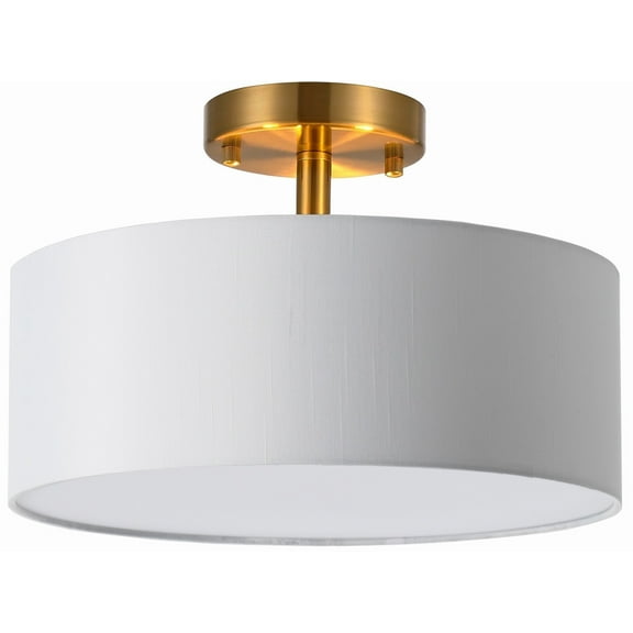 15 Inch Drum Light, Semi-Flush Mount Ceiling Light Fixture White Fabric Drum Shade