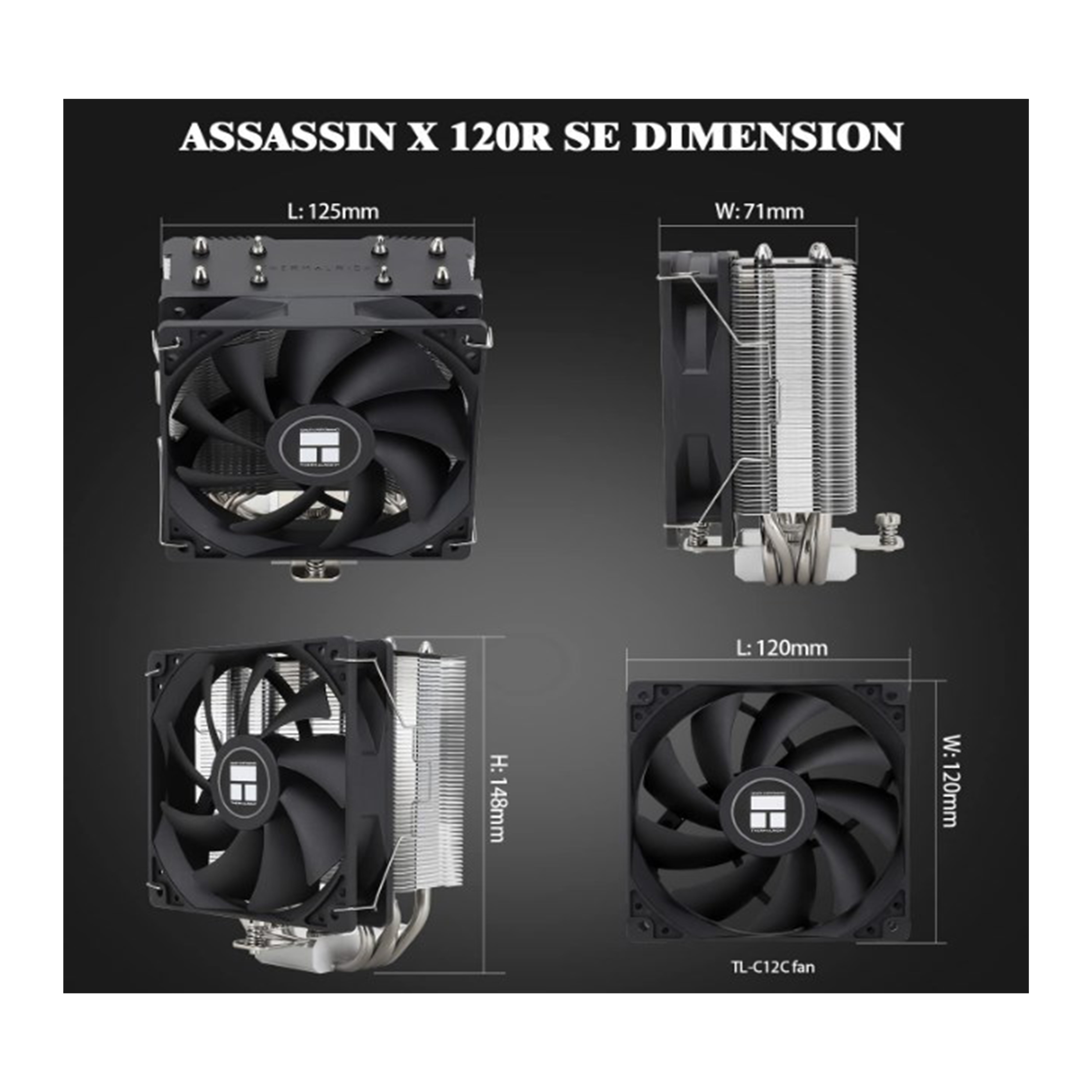 Thermalright Assassin X120 Refined SE CPU Air Cooler, 4 Heat Pipes, TL-C12C PWM Fan, Aluminium Heatsink Cover, AGHP Technology, for AMD AM4/AM5/Intel LGA 1150/1151/1155/1156/1200/1700 (AX120 R SE)