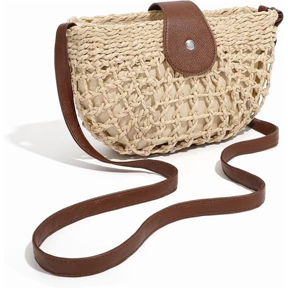 PRIYAL Straw Bag Beach Purse Summer Purses for Women Vacation Handbags Woven Crossbody Bags Straw Shoulder Bag