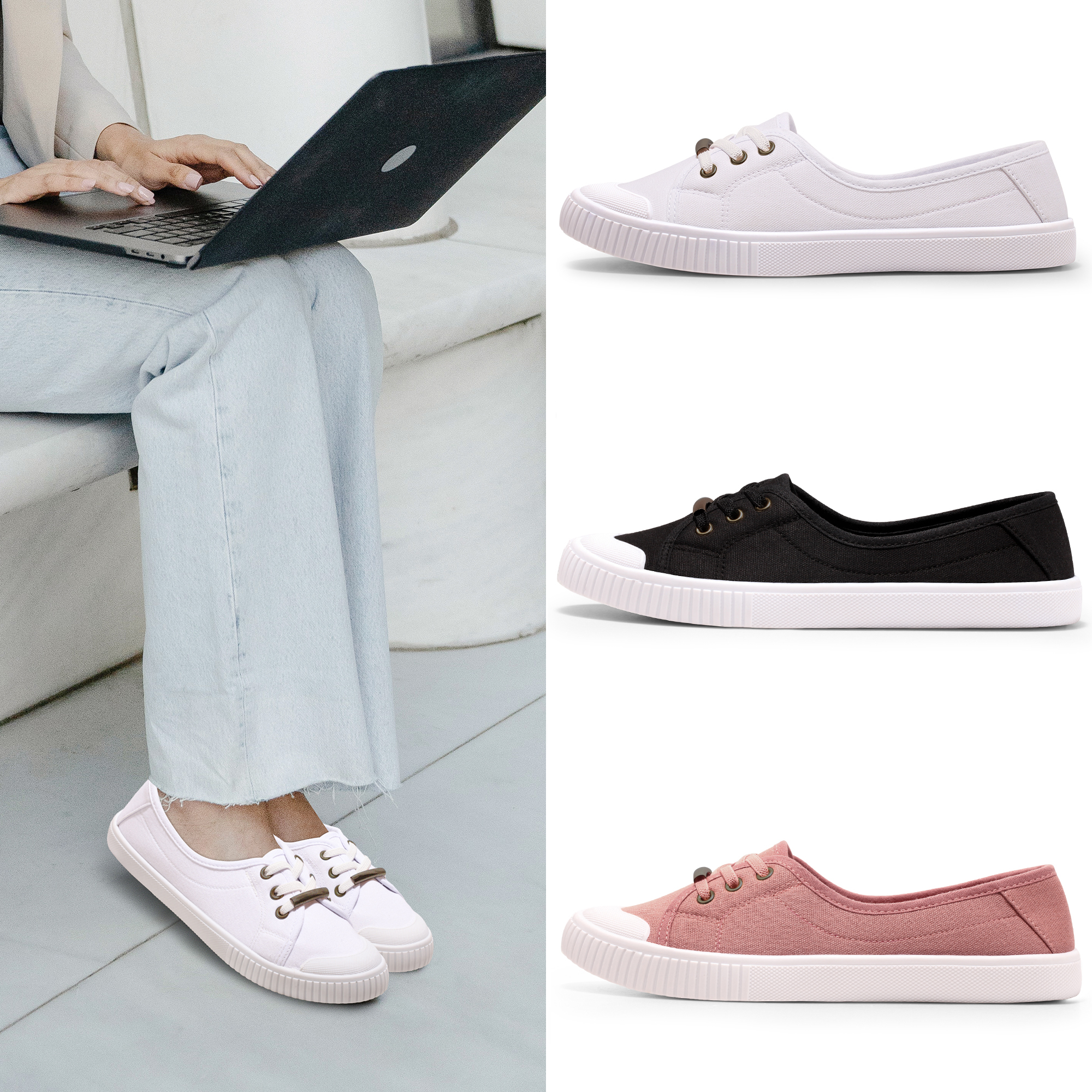 Slip-On Canvas Shoes for Women-Fashion Low-Top Flat Loafers with CloudFoam Insole