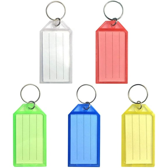 Key Chain Key Tags with Label Window, Key Rings, Key Labels, 10 Pack, 5 Assorted Colors for Home, Office, Travel, Pets, Storage