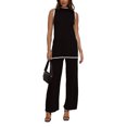 thumbnail image 1 of Faithtur Ensemble d'Été 2 Pcs pour Femmes Débardeur Sans Manches Contrasté Pantalon Large Tricoté, 1 of 9