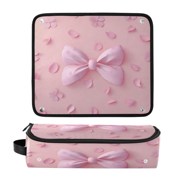 Hair Tool Organizer Bag with Heat Resistant Mat Removable Travel Storage Case for Hot Air Brushes Curling Irons Butterfly Knot Decoration