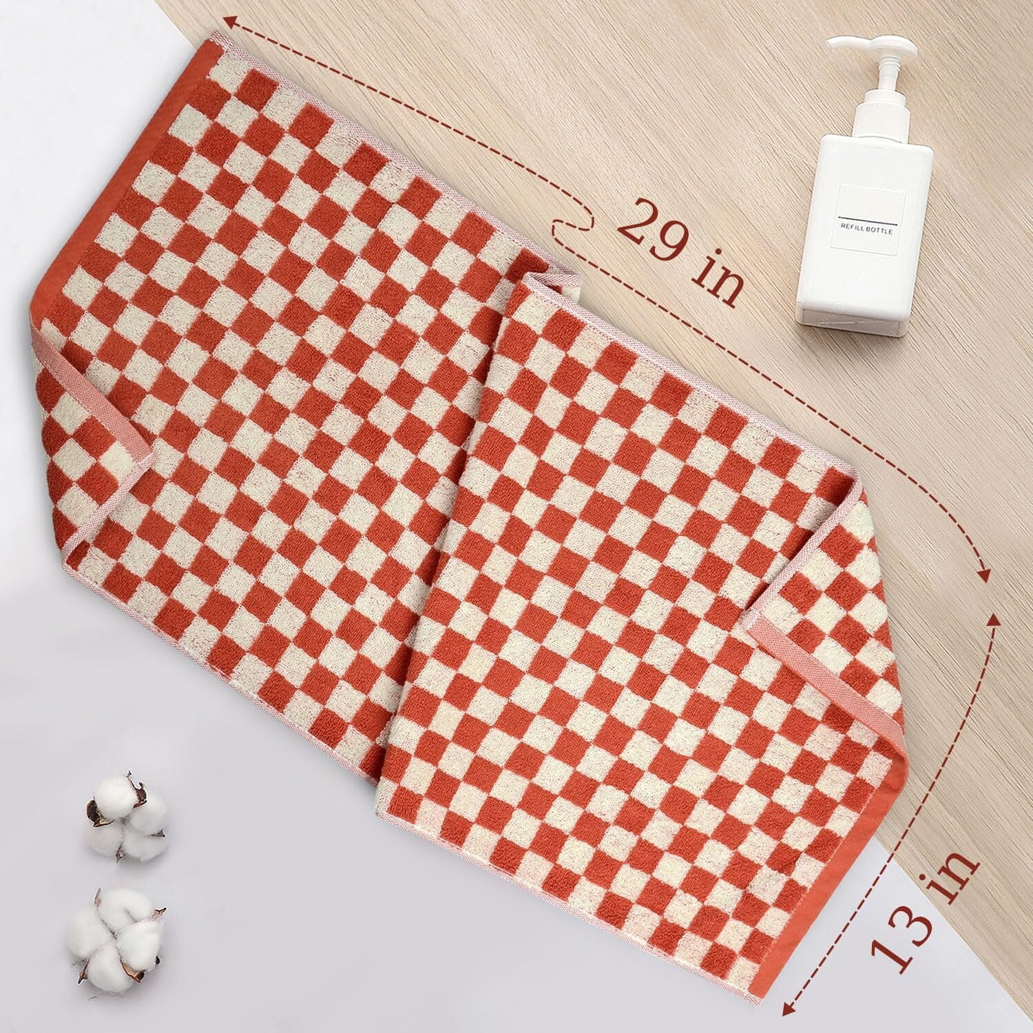 Hand Towels for Bathroom 4 Pack, Cotton Face Towels Soft Absorbent for Spa Bath Gym Kitchen, Hand Towel Set Decorative Checkered, 13 x 29 Inches, 4 Colors