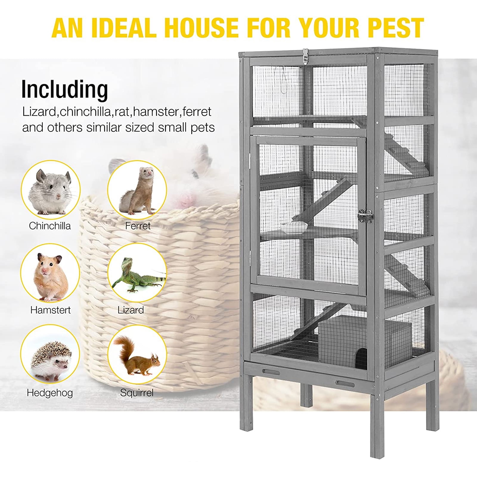  GUTINNEEN Ferret Cage Rat Cage with Anti-Chewing Edge 5 Levels  Small Animal Cage for Chinchilla, Hedgehogs, Squirrel, Chameleon, Lizard,  Gerbils : Pet Supplies