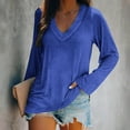thumbnail image 2 of Diufon Plus Size Womens Blouses Fall Casual Solid Color Tunics V Neck Long Sleeve Comfortable Tops, 2 of 4