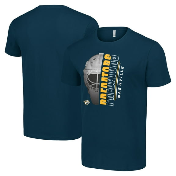 Men's Starter Navy Nashville Predators Half Helmet Logo T-Shirt