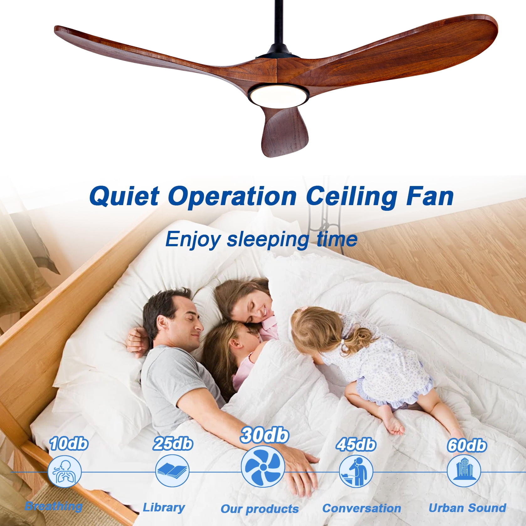 Mintazer 52 in Ceiling Fan with Remote, Modern Ceiling Fan with 6 Speed & 3 Blade for Farmhouse Bedroom Living Room Gazebo Patio, Brown