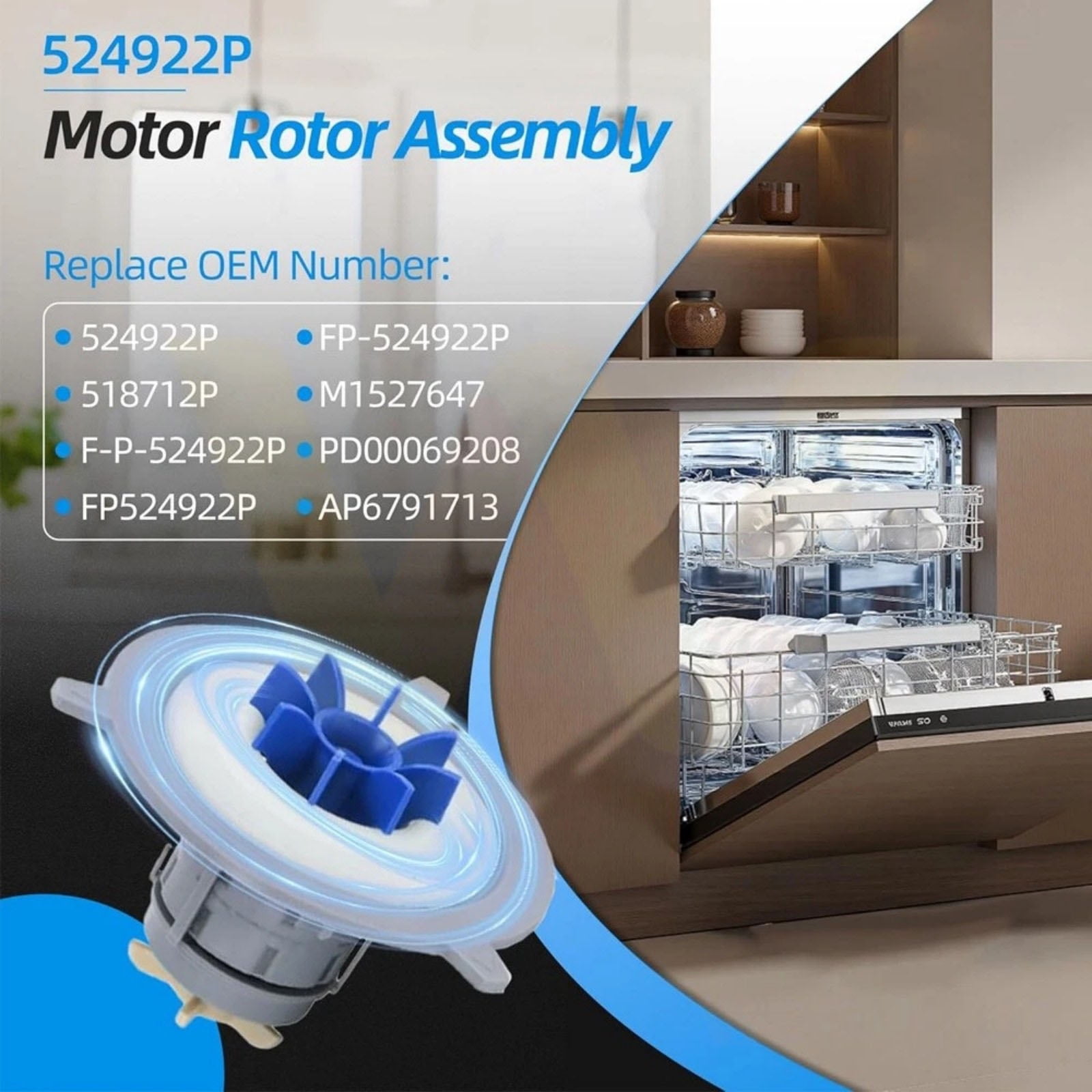 APPLAYERR 524922P FP524922P Motor Rotor Assembly Low Noise Design For Built In Dishwasher Systems