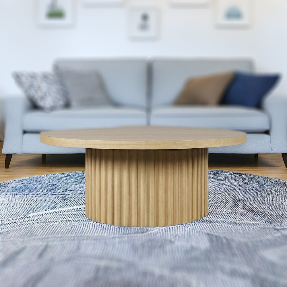 Jofran 40" Round Mid-Century Modern Fluted Pedestal Base Coffee Table