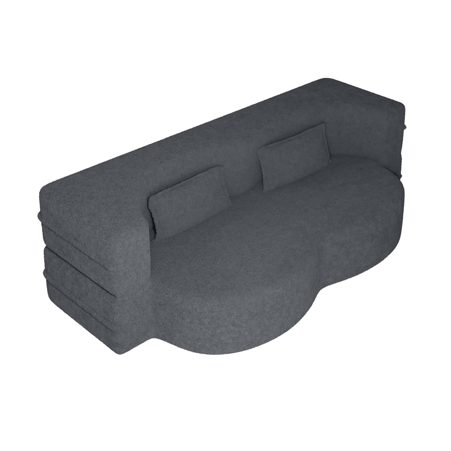 Demi Bonn Modern Convertible Floor Sofa Bed with 2 Pillows, Full Size 15" Folding Mattress, Teddy Fabric Foam-Filled for Living Room, No Assembly Needed, Gray