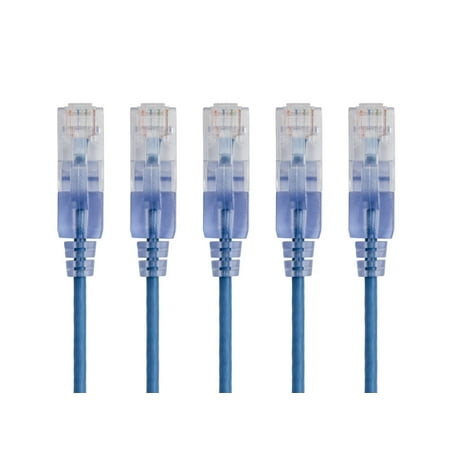 UPC: 0889028032220 | Monoprice Cat6A Ethernet Patch Cable – 10 Feet – Blue | Network Internet Cord – RJ45  550Mhz  UTP  Pure Bare Copper Wire  10G  30AWG  5-Pack – SlimRun Series