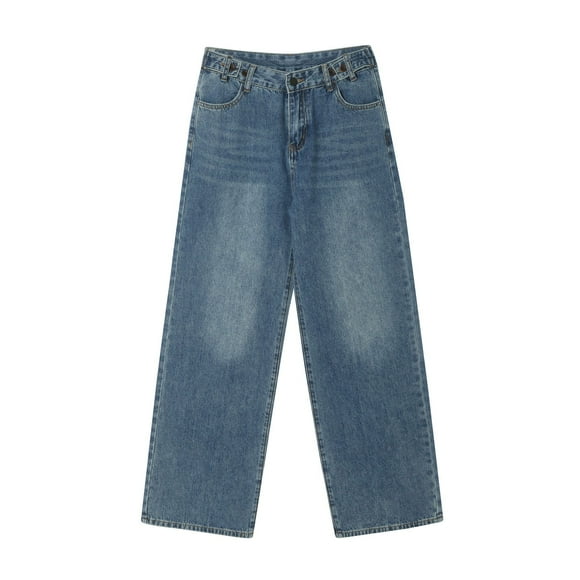 HBFAGFB Jeans for Women High Waisted Straight Leg Casual Denim Pants Daily Trendy Trousers Blue Size 27