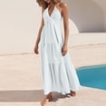 thumbnail image 5 of Delconic Women’s Halter Neck Maxi Dress Sleeveless Tiered Flowy Long Dress Lightweight Summer Casual Sundress White L, 5 of 5